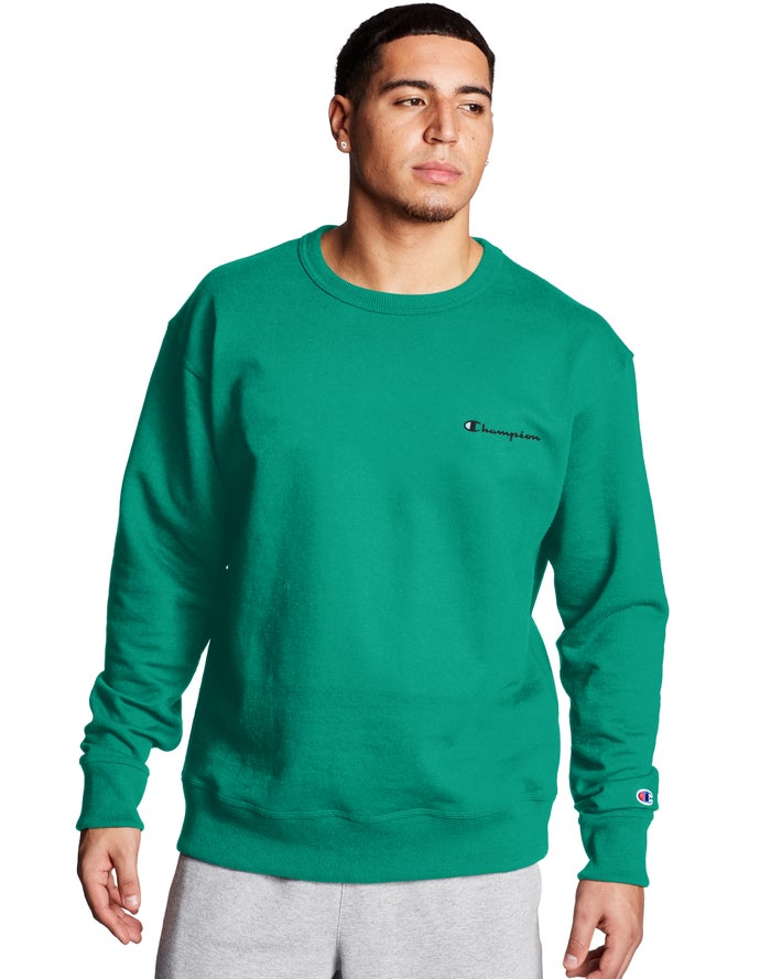 Champion Powerblend Fleece Crew Script Logo - Miesten Vihreä Collegepaita - Suomi 8259361-MN